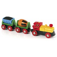 Игрушечный товарный паровоз на батарейках BRIO со светом (33319)