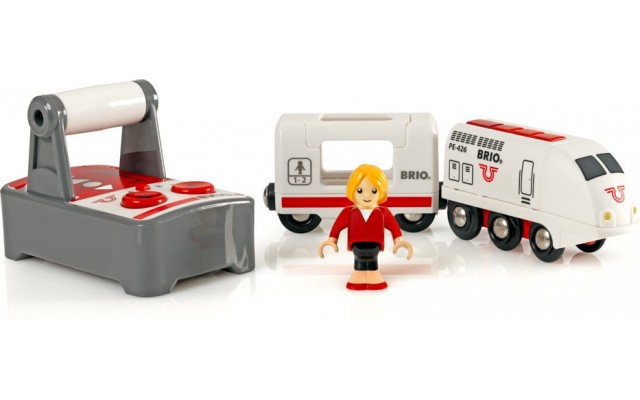 Игрушка локомотив на р/у BRIO с вагоном и пассажиром (33510)