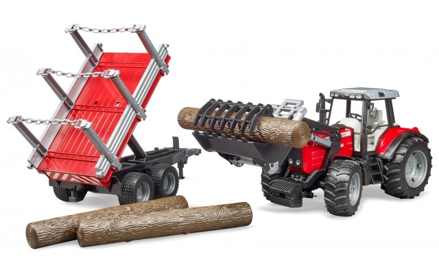 Іграшка Bruder трактор Massey Ferguson 7480 з навантажувачем і лісовим причепом (02046)