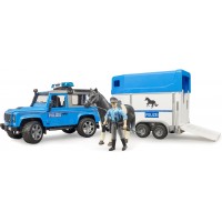 Полицейский джип Land Rover с прицепом-коневозкой и фигуркой полицейского на лошади Bruder (02588)