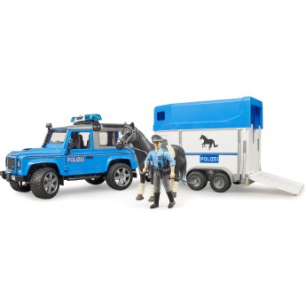 Полицейский джип Land Rover с прицепом-коневозкой и фигуркой полицейского на лошади Bruder (02588)