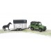 Игрушка Bruder внедорожник Land Rover Defender с прицепом-коневозкой и лошадью (02592) title=