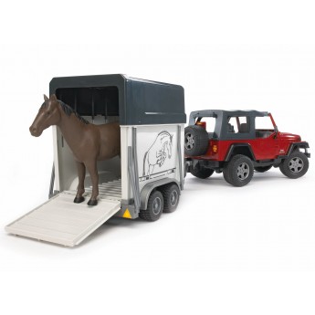 Игрушка Bruder внедорожник Wrangler c прицепом-коневозкой и лошадью (02921)