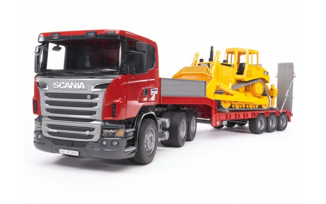 Игрушка Bruder тягач Scania с гусеничным бульдозером CAT (03555)