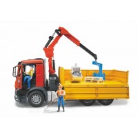 Игрушка Bruder самосвал Mercedes-Benz с краном, корзиной и 2 паллетами (03651)