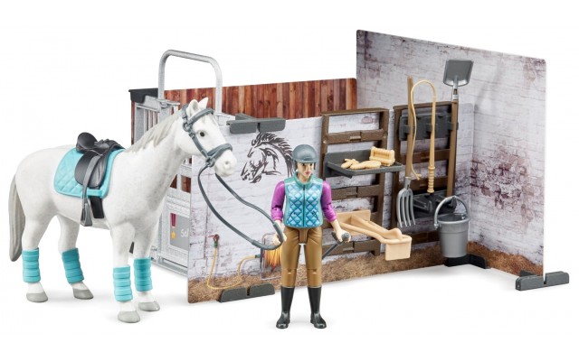 Игровой набор Bruder конюшня с жокеем, лошадью и инструментами (62506)