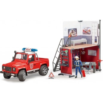 Игровой набор Пожарная часть Bruder с джипом Land Rover и пожарником (62701)