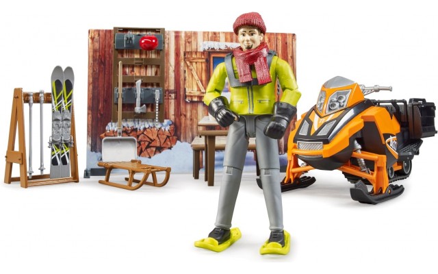 Игровой набор Bruder Горная хижина со снегоходом и водителем (63102)