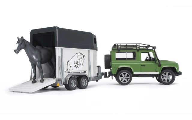 Игрушка Bruder внедорожник Land Rover Defender с прицепом-коневозкой и лошадью (02592)