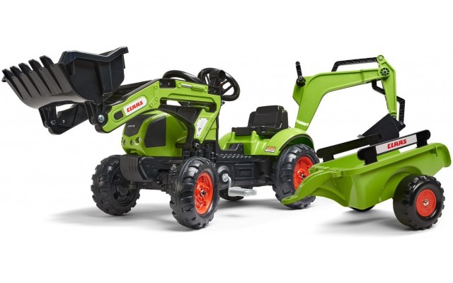 Трактор на педалях Falk 2040N Claas Arion 410 с погрузчиком, экскаватором и прицепом