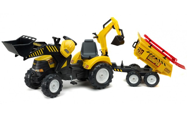 Трактор на педалях Falk 1000WH Powerloader с прицепом, погрузчиком и экскаватором + аксессуары