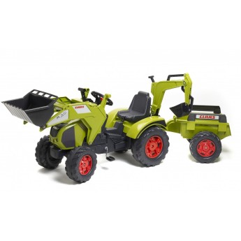 Трактор на педалях Falk 1010Y Claas Axos 330 з причіпом, навантажувачем і екскаватором