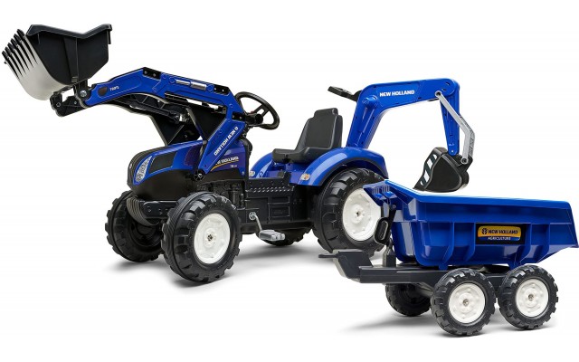 Трактор педальний Falk 3090W New Holland T8 з причіпом, навантажувачем і екскаватором