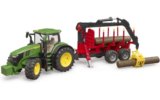 Іграшка Bruder трактор John Deere 7R 350 з причепом, краном та колодами (03154)