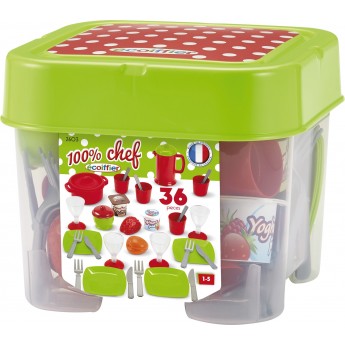 Игровой набор Ecoiffier посуда Chef с продуктами в боксе 36 шт (002603)