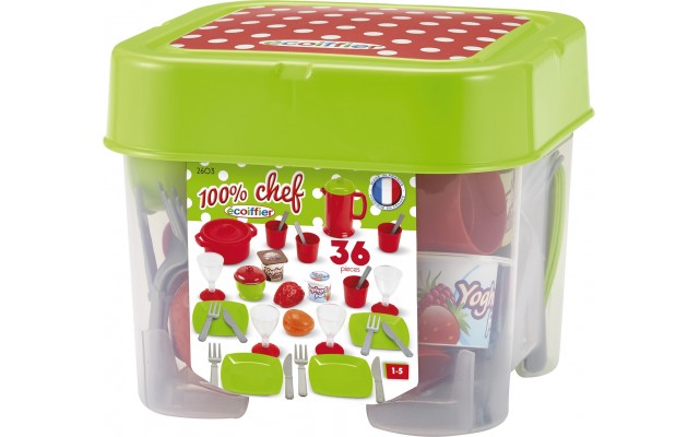 Игровой набор Ecoiffier посуда Chef с продуктами в боксе 36 шт (002603)