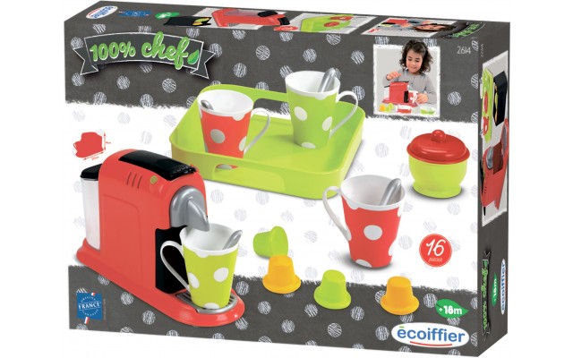 Игрушечная кофеварка Ecoiffier Шеф с посудой и подносом 16 аксессуаров (002614)