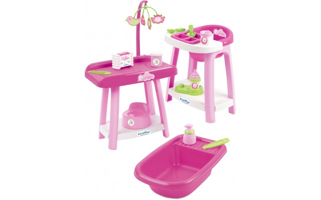 Ігровий набір Ecoiffier 3 в 1 по догляду за лялькою 15 аксесуарів (002878)