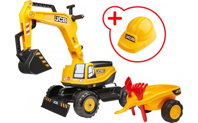 Детский экскаватор Falk 135A JCB с прицепом и каской