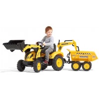 Детский трактор на педалях Falk 2086W Komatsu с прицепом, передним и задним ковшами