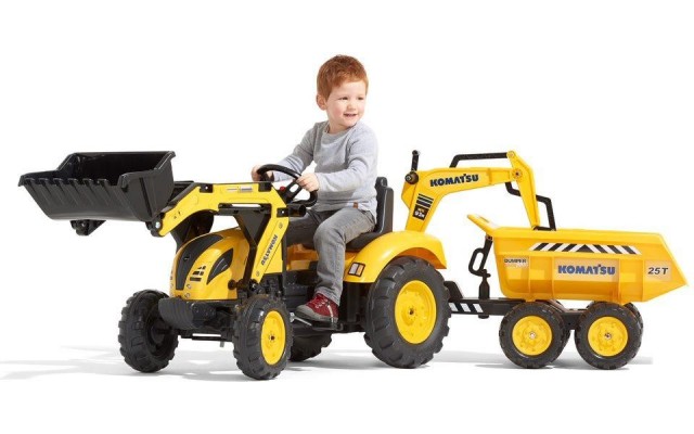 Дитячий трактор на педалях Falk 2086W Komatsu з причіпом, переднім і заднім ковшами
