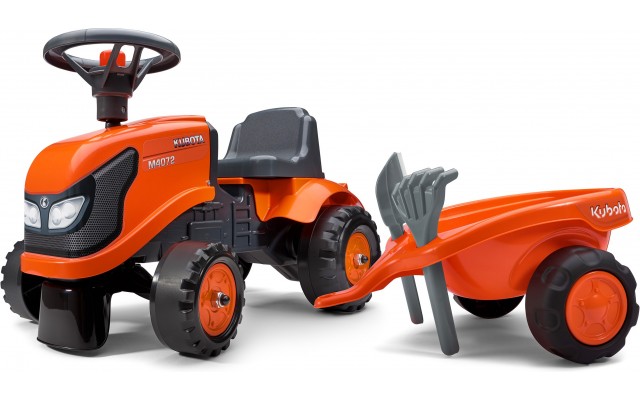 Детский трактор каталка FALK 260C Kubota с прицепом, лопаткой и граблями