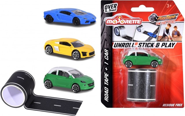 Игровой набор Majorette машинка 7.5 см с дорожной лентой-наклейкой, 3 вида (2058197)