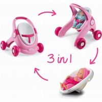 Коляска для кукол Smoby Миникисс 3 в 1 для прогулок, розовая (210205)