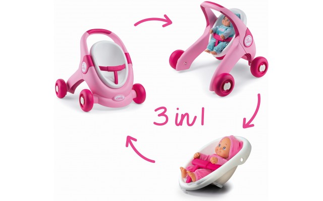 Коляска для кукол Smoby Миникисс 3 в 1 для прогулок, розовая (210205)