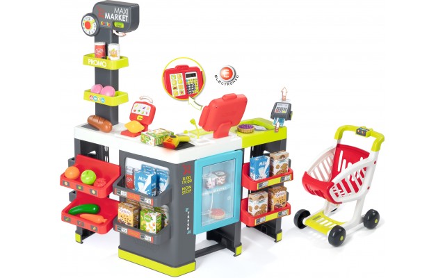 Игровой набор Smoby Интерактивный супермаркет Maxi Market со звуковыми эффектами, тележкой и аксессуарами (350215)