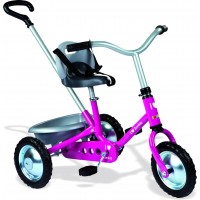 Детский велосипед Smoby Toys Зуки с ручкой и багажником розовый (454016)