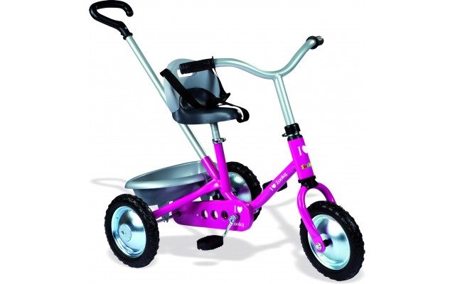 Детский велосипед Smoby Toys Зуки с ручкой и багажником розовый (454016)