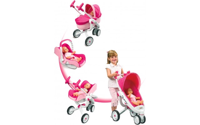 Коляска Smoby Toys для кукол Maxi Cosi 4 в 1 трехколесная розовая (550389)