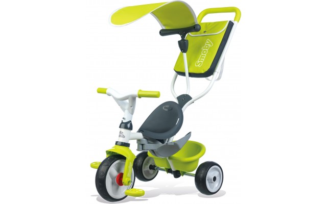 Велосипед Smoby Toys трехколесный с козырьком багажником и сумкой зеленый (741100)