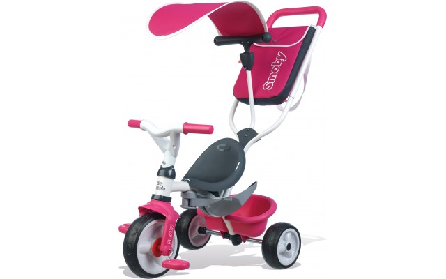 Детский велосипед Smoby Toys с козырьком, багажником и сумкой розовый (741101)