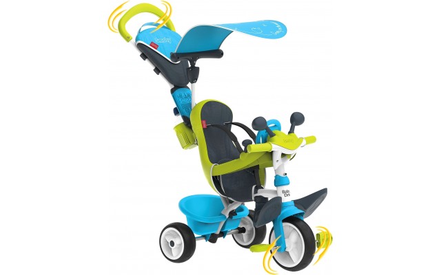 Дитячий велосипед Smoby Toys Бебі Драйвер з козирком і багажником блакитно-зелений (741200)