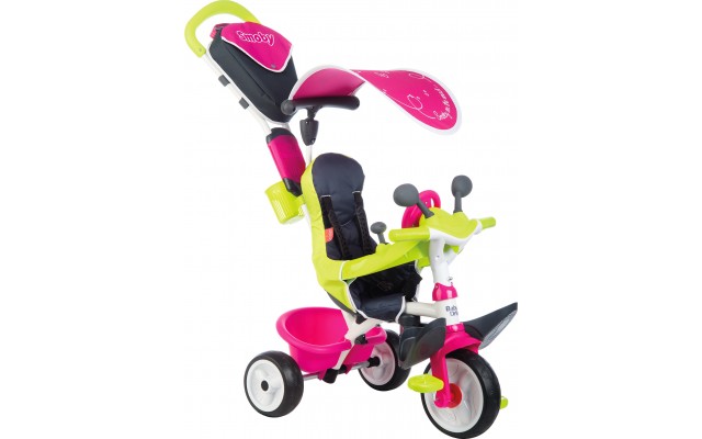 Велосипед Smoby Toys Беби Драйвер трехколесный с козырьком и багажником розовый (741201)