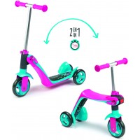 Самокат-трансформер Smoby Toys 2 в 1 с металлической рамой трехколесный розовый (750603)