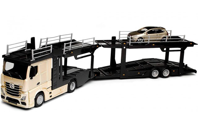 Ігровий набір Bburago Автовоз Mercedes-Benz Actros 1:43 з моделькою VW Polo GTI Mark 5 (18-31458)