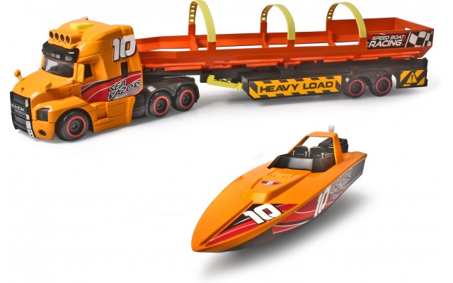 Ігровий набір Dickie Toys Тягач Mack з катером на причепі, світлом і звуком, 41 см (3747009)