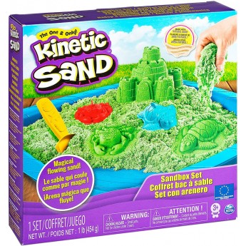 Набор кинетического песка Kinetic Sand Замок из песка, 454 г, зеленый с формами и лотком (71402G)