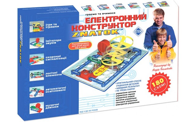 Електронний конструктор Znatok 180 схем зі світлом і звуком (REW-K003)