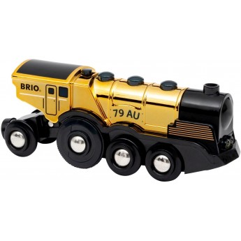 Мощный золотой локомотив для железной дороги BRIO на батарейках (33630)