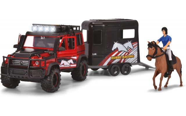 Ігровий набір Dickie Toys Перевезення коней з позашляховиком зі звуком та світловими ефектами, фігурками, 42 см (3837018)