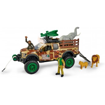 Игровой набор Dickie Toys Парк диких животных с внедорожником со звуком и светом, 5 фигурок, 25 см (3837016)