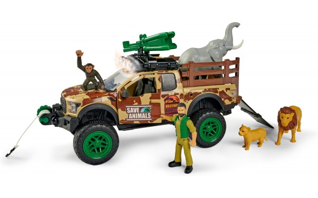 Игровой набор Dickie Toys Парк диких животных с внедорожником со звуком и светом, 5 фигурок, 25 см (3837016)