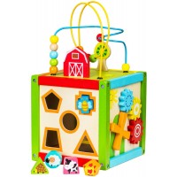 Деревянный бизикуб Ecotoys с сортером лабиринтом шестеренками (1004)