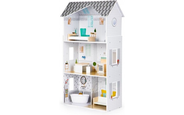 Игровой деревянный кукольный домик Ecotoys Grace 3 этажа мебель (8210)