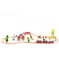 Детская деревянная железная дорога Ecotoys с поездом на батарейках (HM180995)
