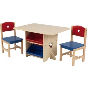 Стол детский деревянный KidKraft Star Table & Chair Set с двумя стульями и ящиками, синий с красным (26912)